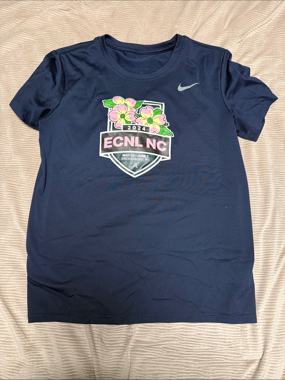 Nike Navy Short-Sleeve ECNL NC 2024 Graphic Tee with Pink Floral